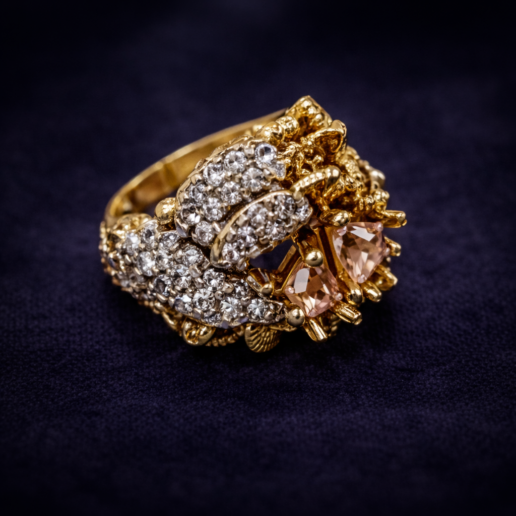 Vintage-Inspired Multi-Gemstone Statement Cluster Ring in 18K Gold Finish