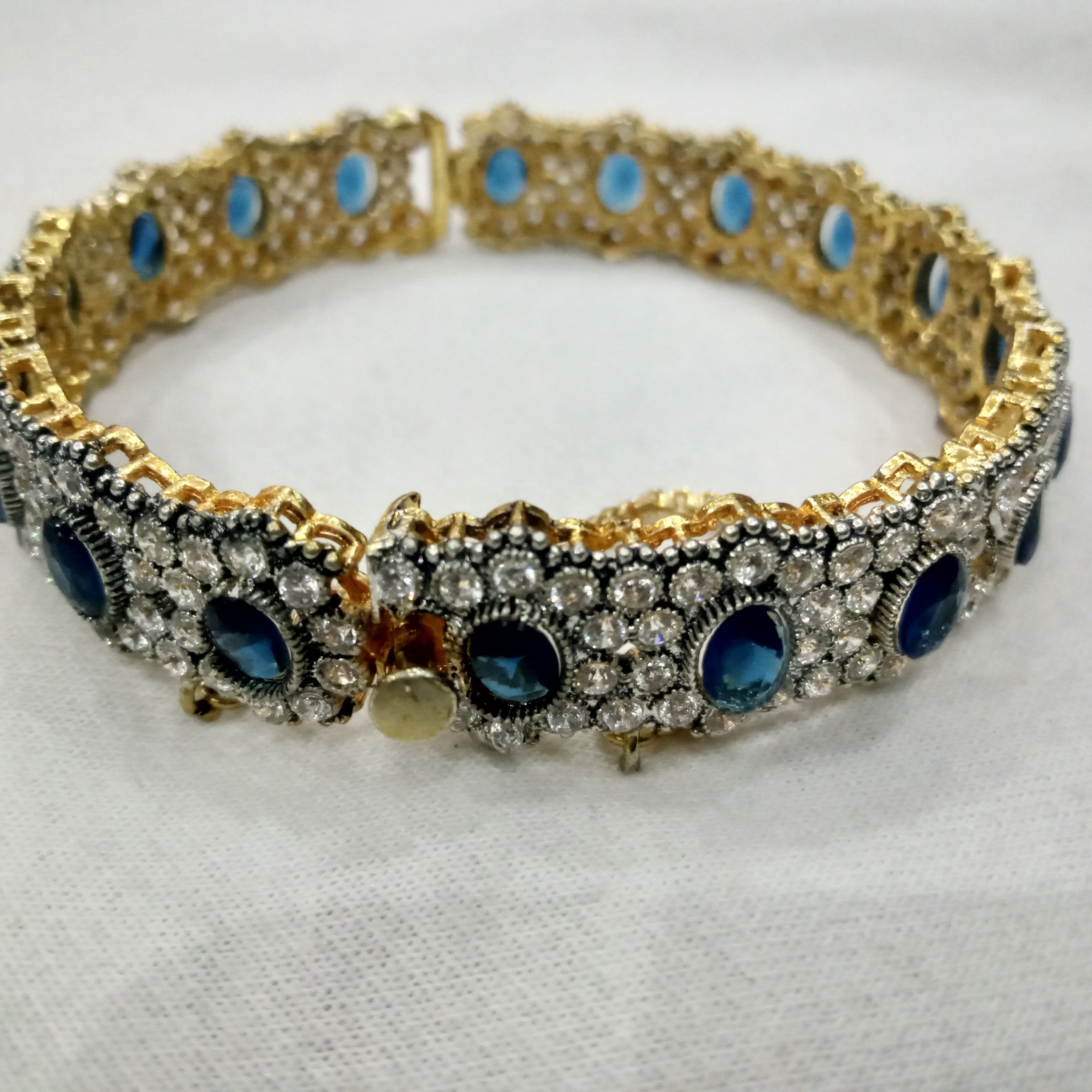 Blue Cabochon Stone Gold-Finish Bangles - Bridal & Party Wear Jewelry