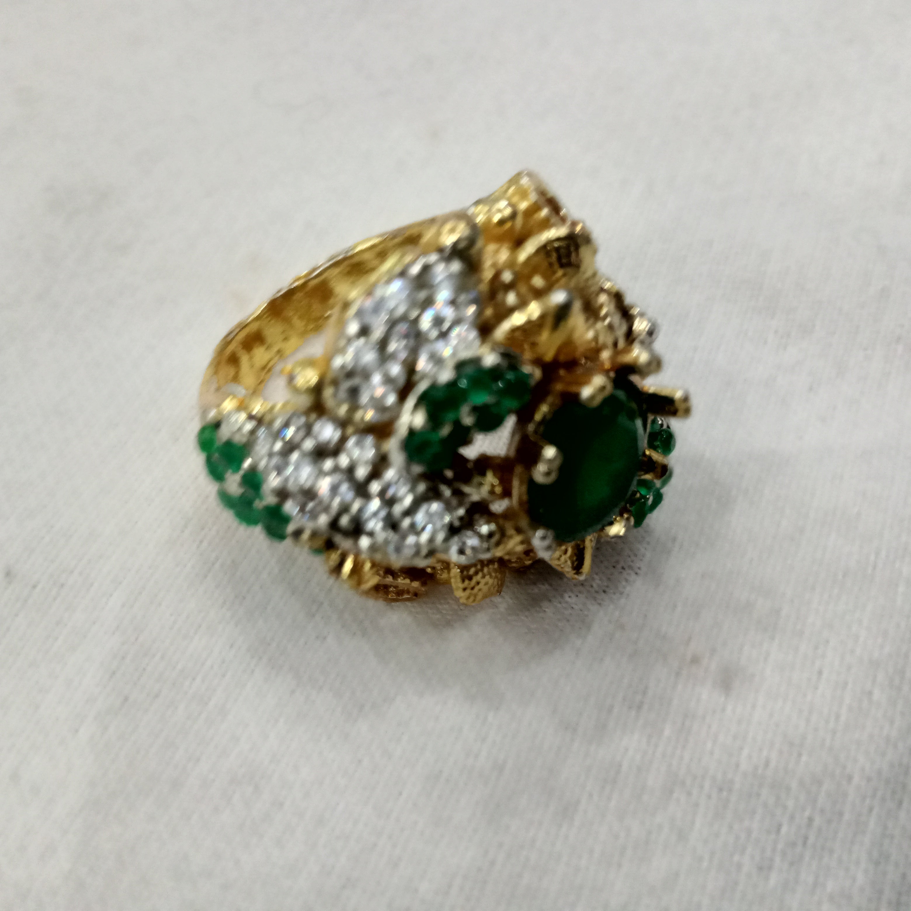 Vintage-Inspired Emerald & Diamond Cluster Statement Ring in 14K Gold Finish