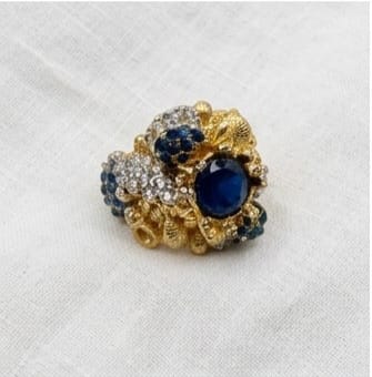 Vintage-Style Brutalist Cocktail Ring - Sapphire Blue & Crystal Cluster in Textured Gold